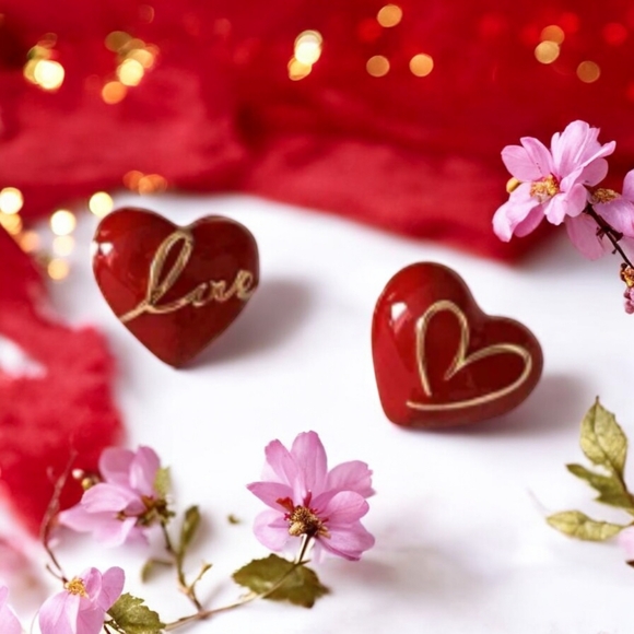Heart-Shaped Red Earrings - Picture 1 of 5